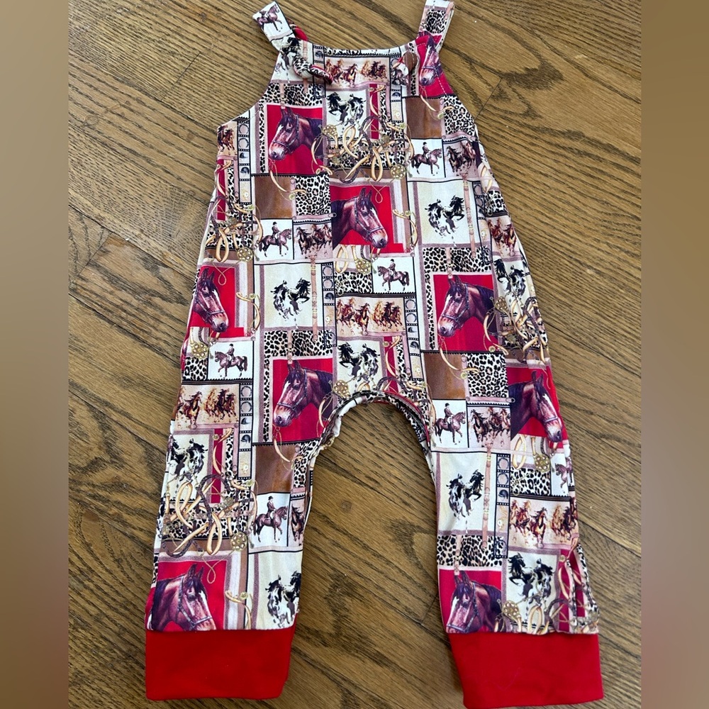 Baby girls equestrian horse patchwork overalls romper outfit